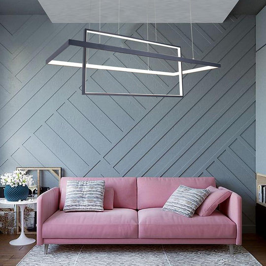 2 Rectangular LED Black Modern Pendant Lighting Hanging Ceiling Light