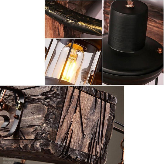 6 Lantern Farmhouse Chandelier Wood Chandelier Ceiling Light
