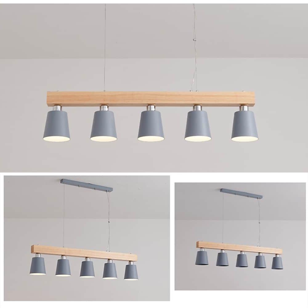 Row of Lights Farmhouse Pendant Light Metal &amp; Wood Pendant Lighting