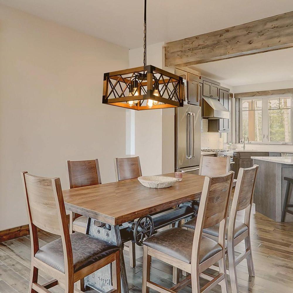 Rustic Industrial Linear Wood &amp; Metal Chandelier
