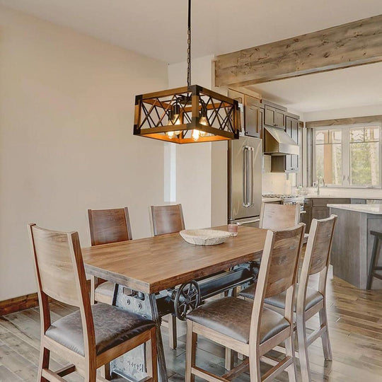 Rustic Industrial Linear Wood &amp; Metal Chandelier