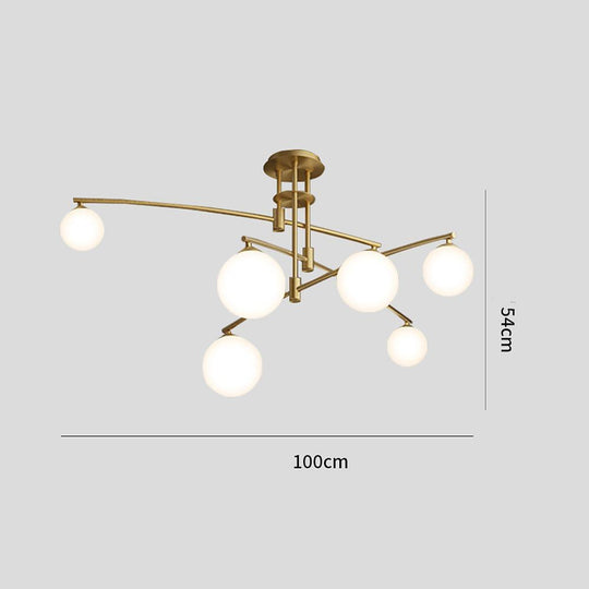 Curved Line Design 9-Light Glass LED Gold Modern Chandelier Ceiling Light
