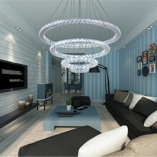 4 Rings Electroplated Crystal LED Modern Chandelier Pendant Light