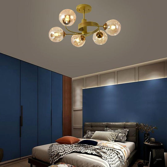 Swirling Nordic Globe Bubble Metal &amp; Glass 5-Light Chandelier