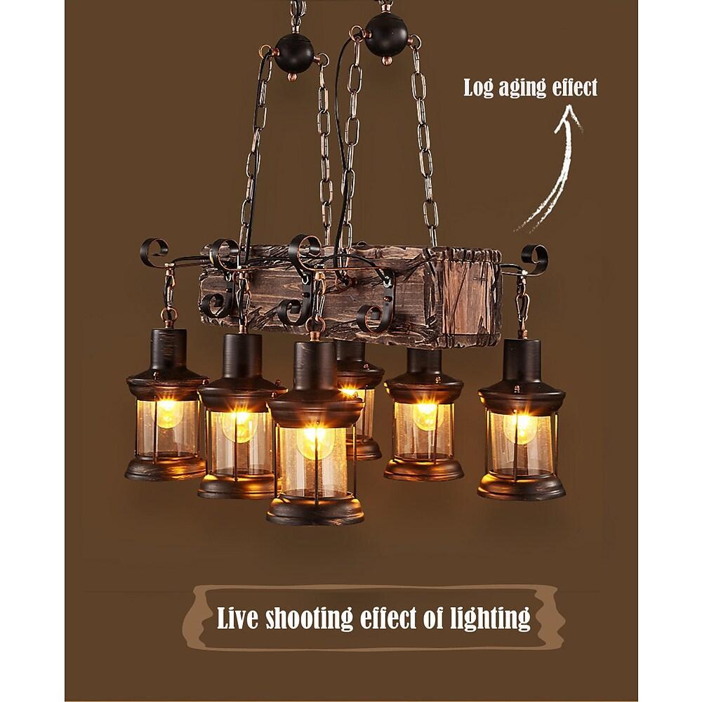 6 Lantern Farmhouse Chandelier Wood Chandelier Ceiling Light