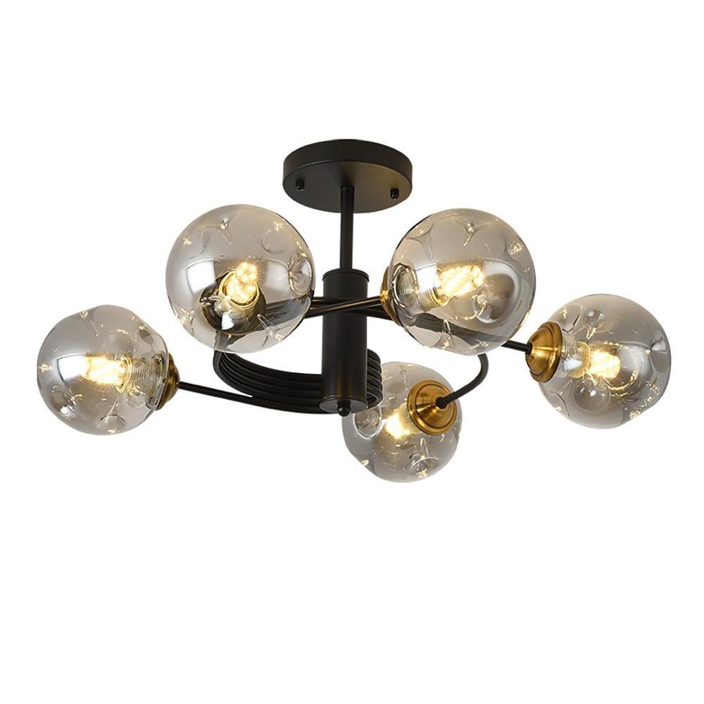 Swirling Nordic Globe Bubble Metal &amp; Glass 5-Light Chandelier
