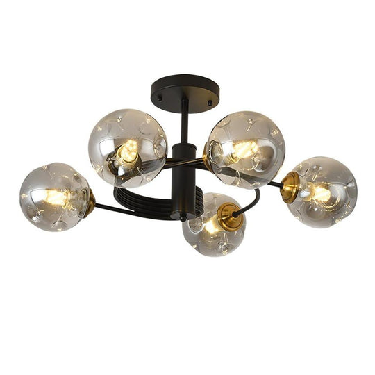 Swirling Nordic Globe Bubble Metal &amp; Glass 5-Light Chandelier