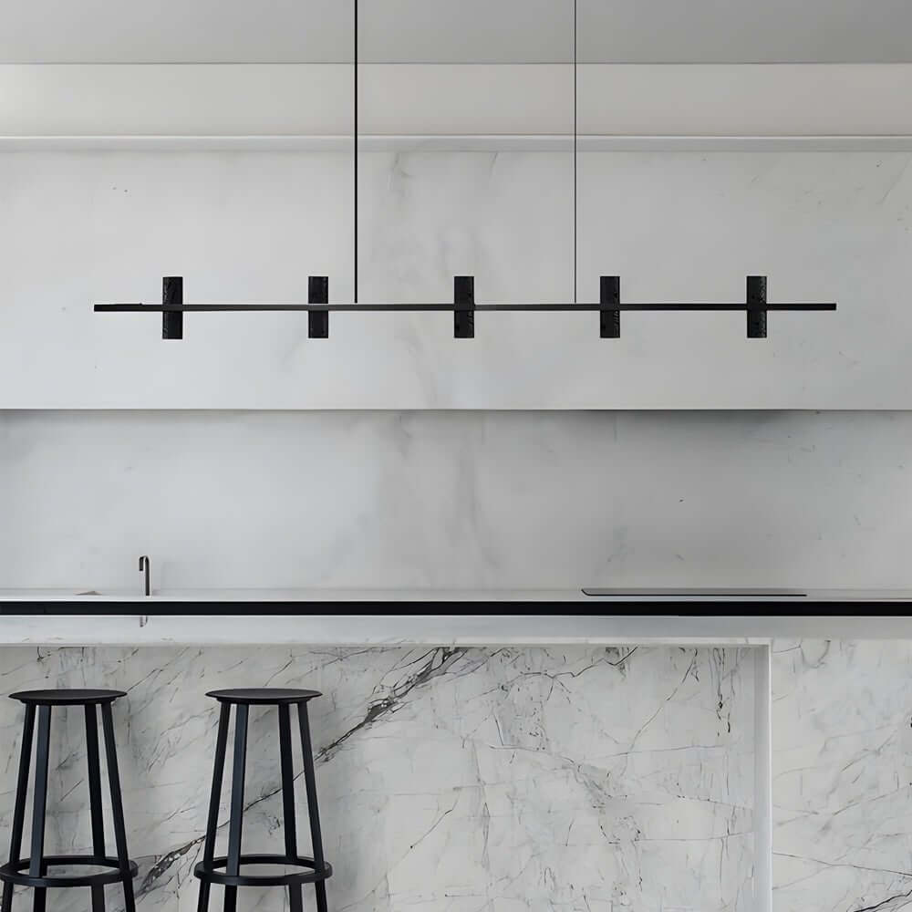 LED Copper Black Stone Linear Island Pendant Light