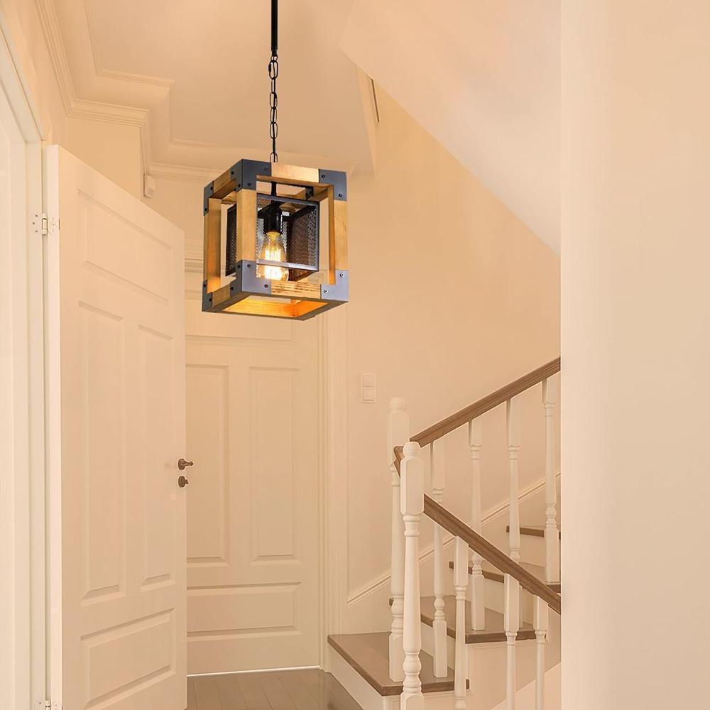 Rustic Industrial Linear Wood &amp; Metal Chandelier