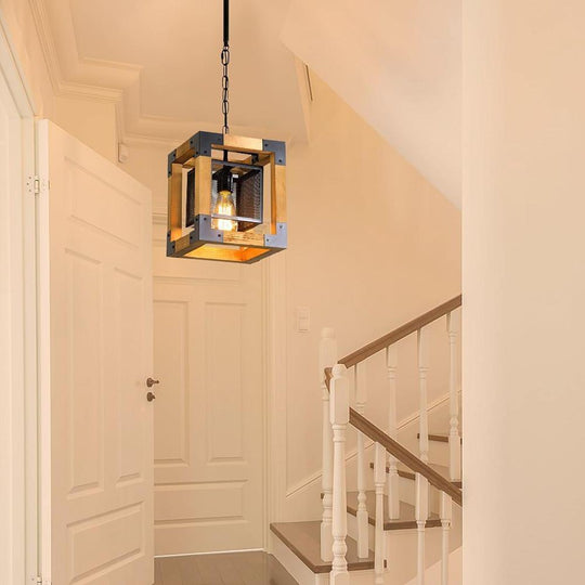 Rustic Industrial Linear Wood &amp; Metal Chandelier