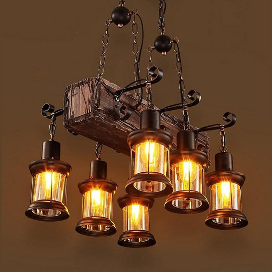 6 Lantern Farmhouse Chandelier Wood Chandelier Ceiling Light