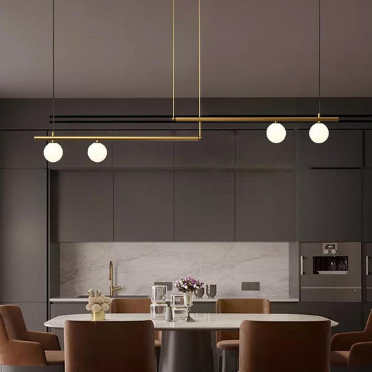 Minimalist Modern Linear Globe Pendant Lighting Copper Glass Kitchen &amp; Dining Room Light
