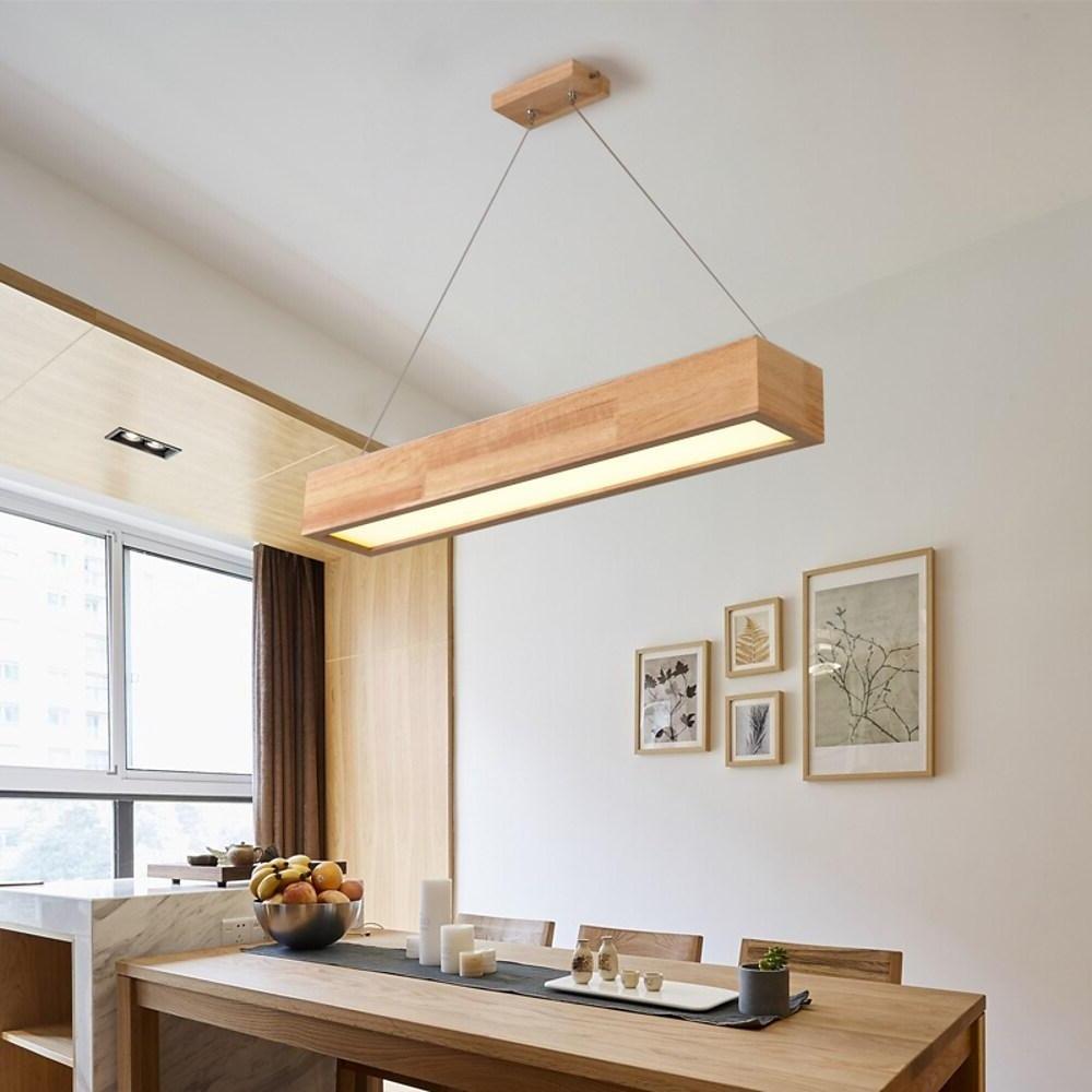 LED Rectangular Rustic Wood Chandelier