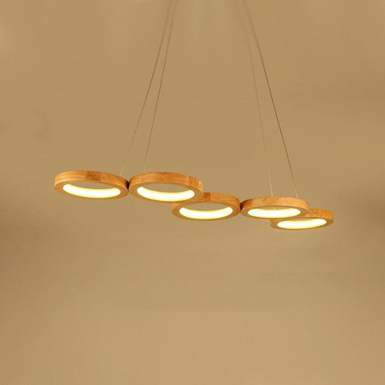 4 Circle Wood Acrylic LED Modern Pendant Light