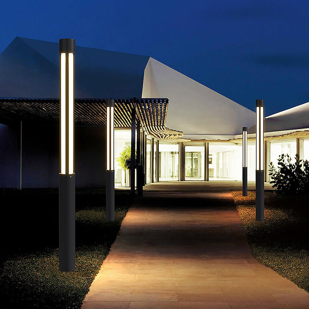 Cylinder Shaped LED Black Modern Outdoor Landscape Bollard Lights