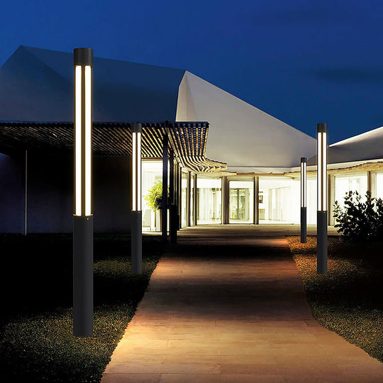 Cylinder Shaped LED Black Modern Outdoor Landscape Bollard Lights