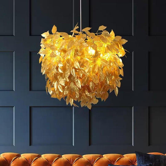 Modern Scandinavian Fabric Pendant Light – White &amp; Gold, LED, Dimmable, 24"