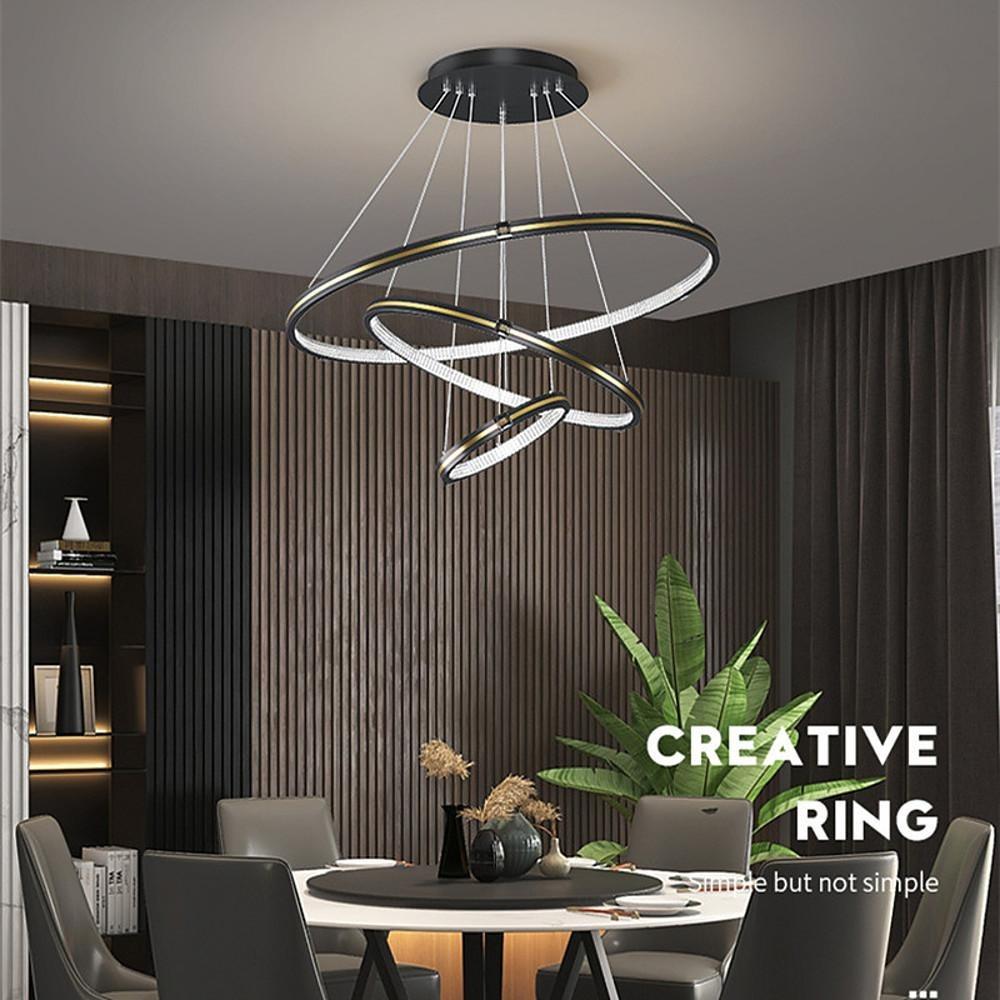 Stylish 3 Rings LED Chandelier – Gold &amp; Black Finish