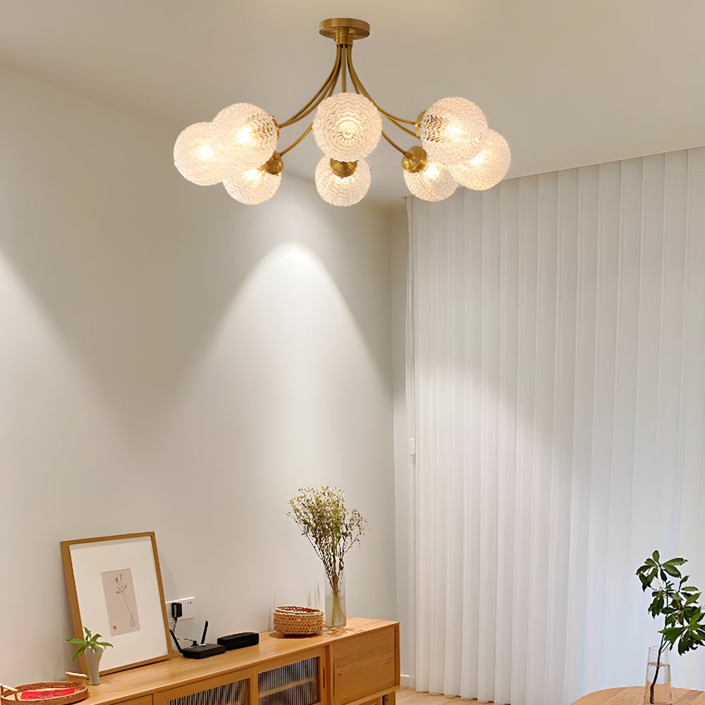 Modern Brass Carved Glass Semi-Flush Mount Ceiling Light – 6/8-Light