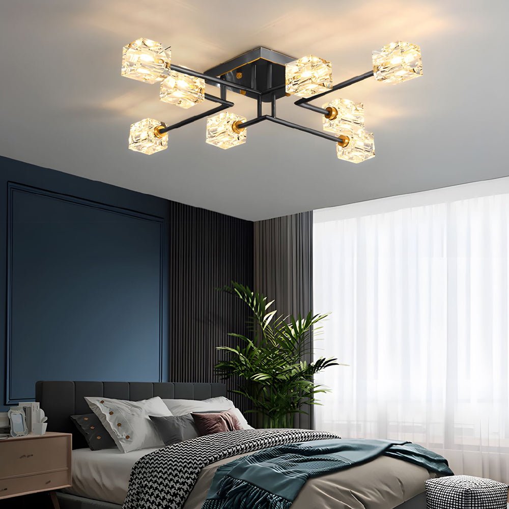 Modern Copper Crystal Cube Semi-Flush Mount Ceiling Light