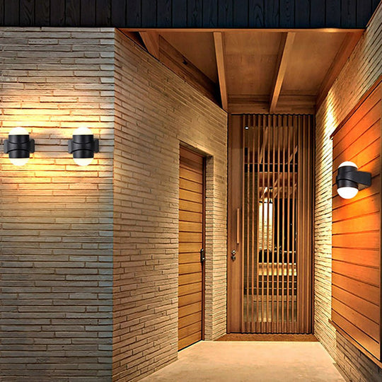 Round Waterproof LED Black Modern Up and Down Wall Light