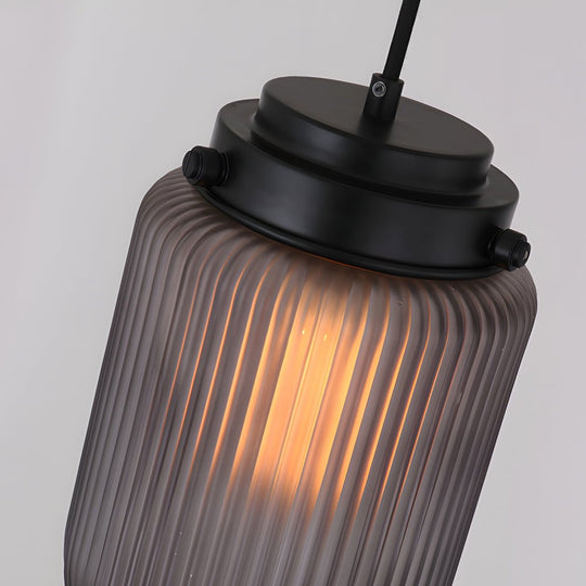 Modern Pinecone Shape Ribbed Glass Pendant Light – Smoke Gray