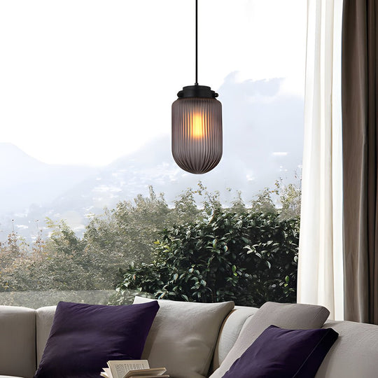 Modern Pinecone Shape Ribbed Glass Pendant Light – Smoke Gray