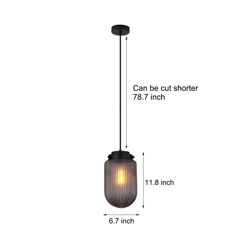 Modern Pinecone Shape Ribbed Glass Pendant Light – Smoke Gray