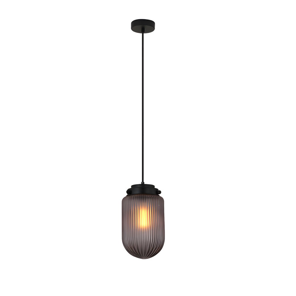 Modern Pinecone Shape Ribbed Glass Pendant Light – Smoke Gray
