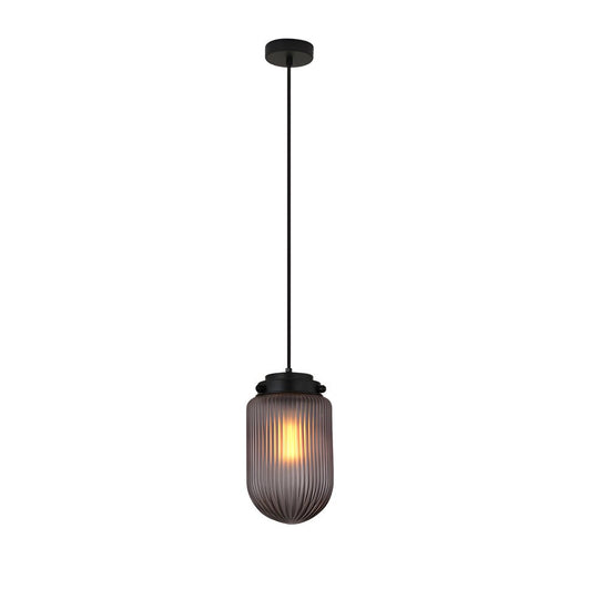 Modern Pinecone Shape Ribbed Glass Pendant Light – Smoke Gray