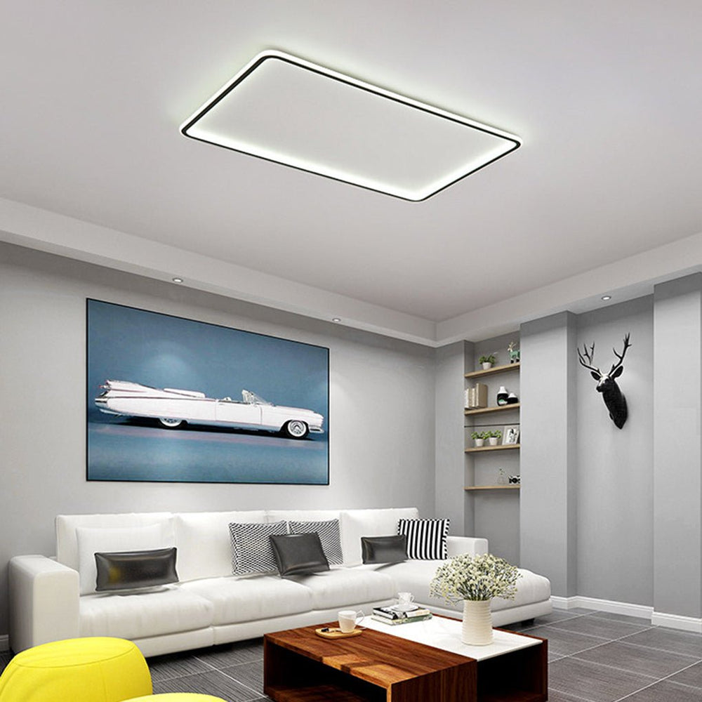 Modern Rectangular Shaped Black Flush Mount Ceiling Light with Edge and Remote Control