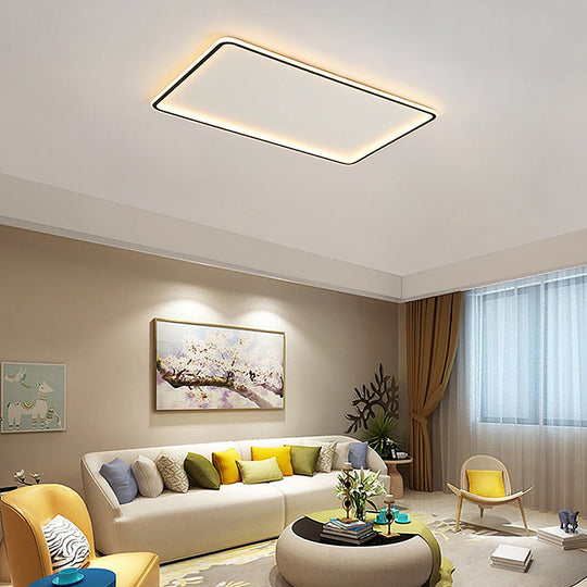 Modern Rectangular Shaped Black Flush Mount Ceiling Light with Edge and Remote Control