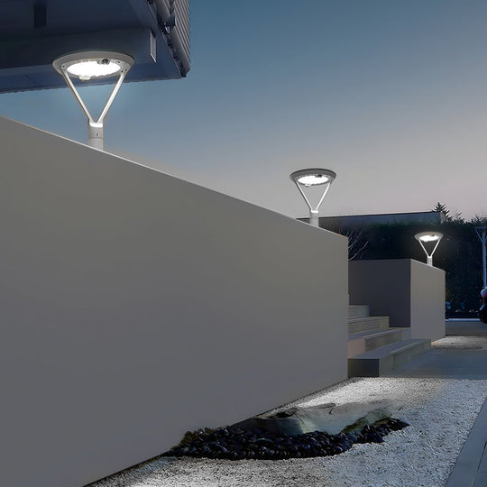 Modern Round Dual Motion Sensor LED Solar Post Lights Outdoor Pillar Lamp