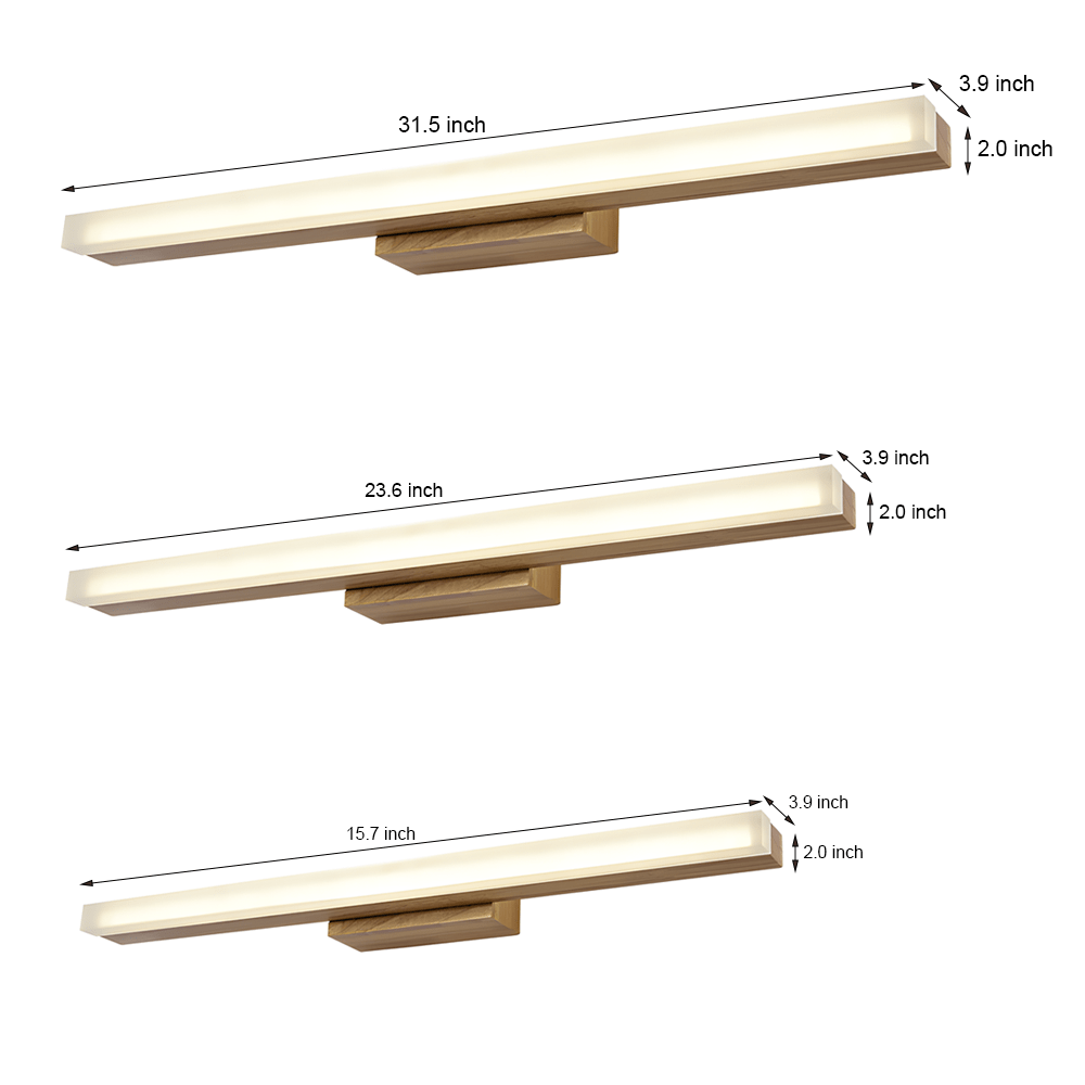 Modern Wooden LED Vanity Light Rectangular Wall Mount