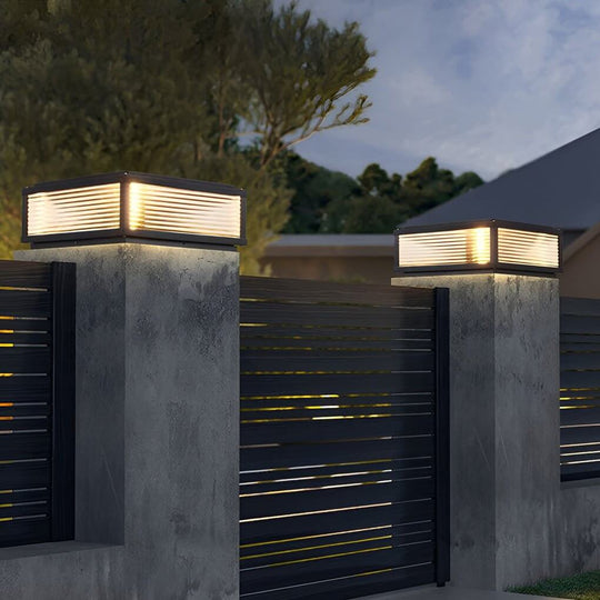 Square Ribbed Glass Outdoor Pier Mount Pillar Light