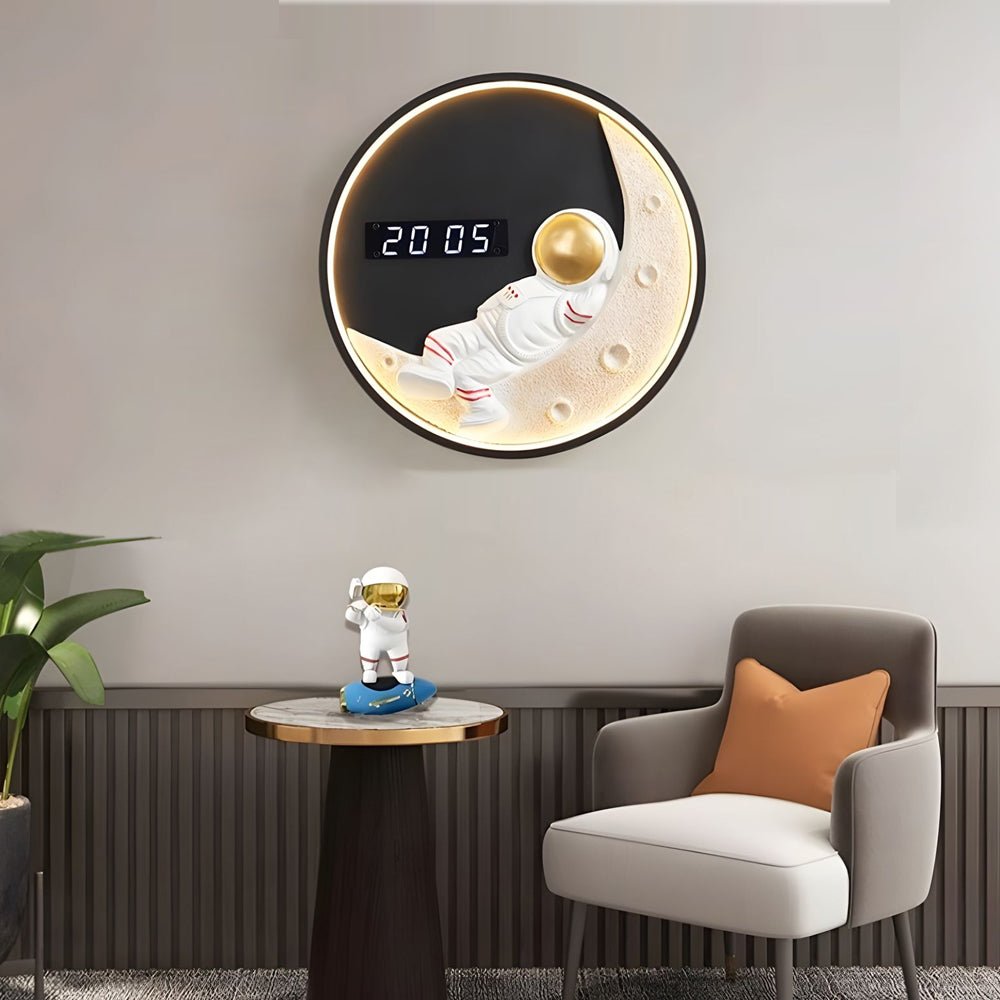Moon LED Wall Light with Digital Clock &amp; Astronaut Decor