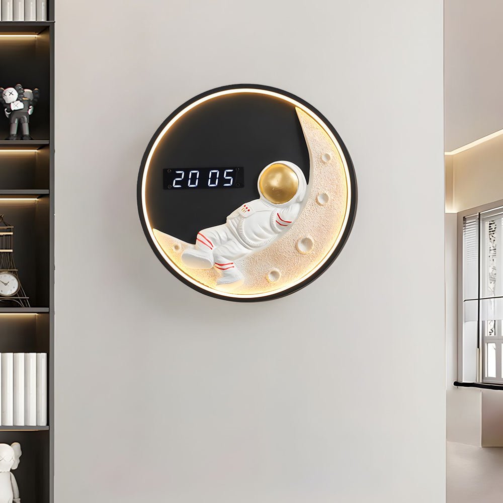 Moon LED Wall Light with Digital Clock &amp; Astronaut Decor