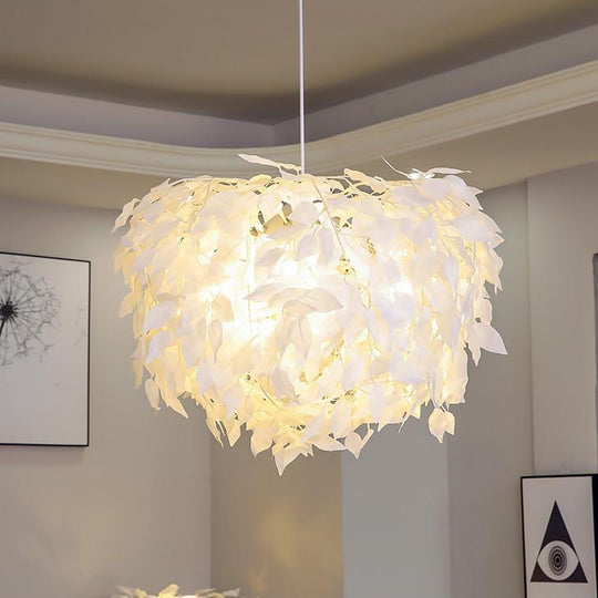 Modern Scandinavian Fabric Pendant Light – White &amp; Gold, LED, Dimmable, 24"
