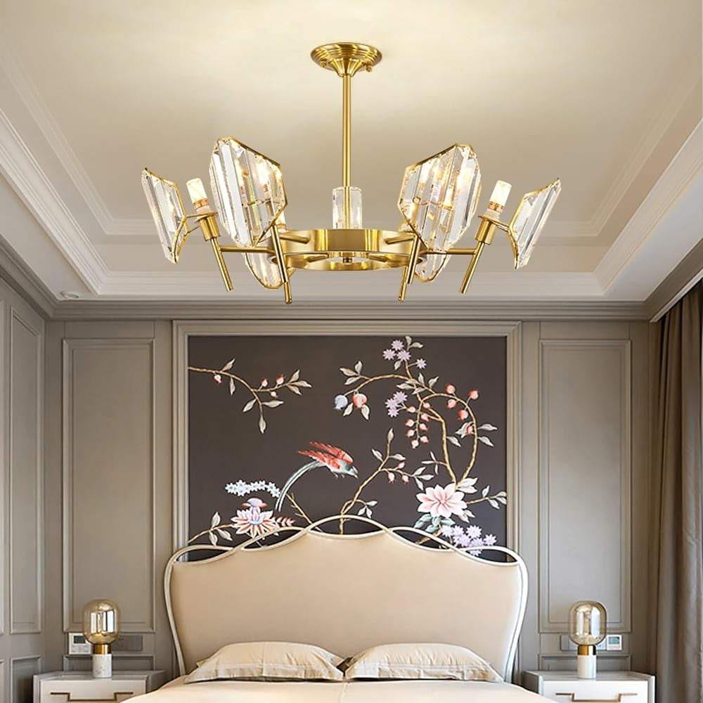 Brass Ring Frame Crystal LED Chandelier – Gold Metal with Crystal Accents