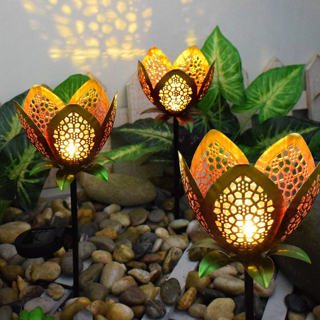 Mystical Moon &amp; Sun Flame Iron Hollow Projector Solar Garden Light
