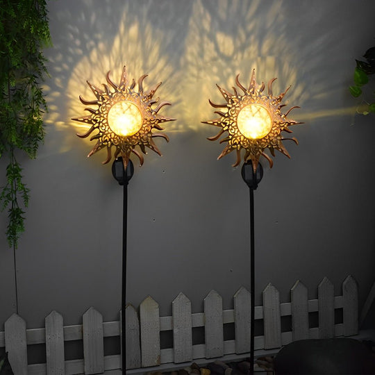 Mystical Moon &amp; Sun Flame Iron Hollow Projector Solar Garden Light