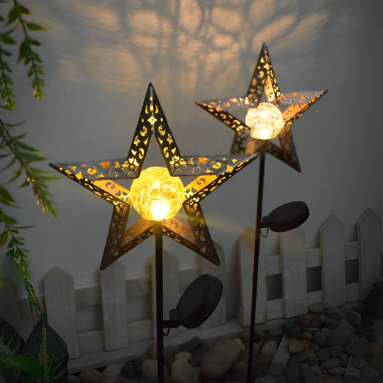 Mystical Moon &amp; Sun Flame Iron Hollow Projector Solar Garden Light