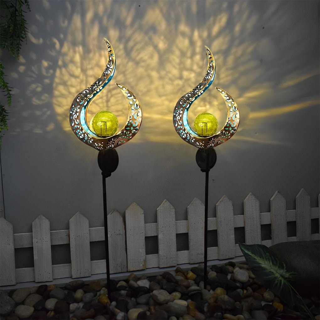 Mystical Moon &amp; Sun Flame Iron Hollow Projector Solar Garden Light