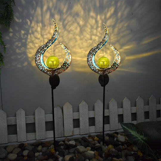 Mystical Moon &amp; Sun Flame Iron Hollow Projector Solar Garden Light