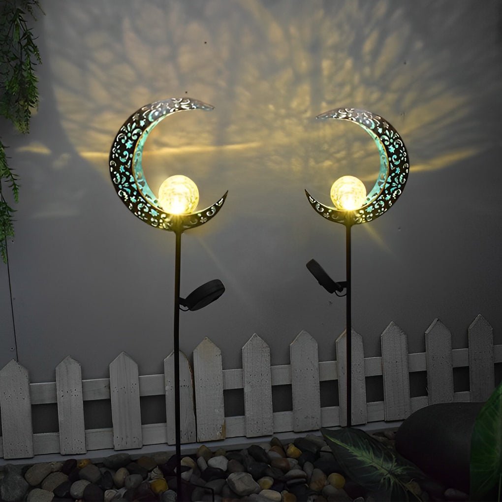 Mystical Moon &amp; Sun Flame Iron Hollow Projector Solar Garden Light