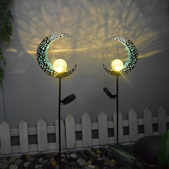 Mystical Moon &amp; Sun Flame Iron Hollow Projector Solar Garden Light