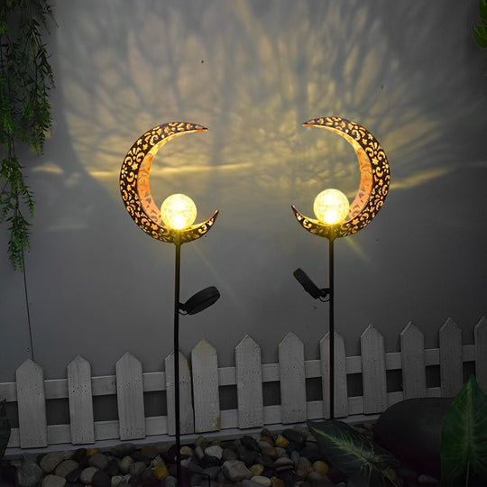 Mystical Moon &amp; Sun Flame Iron Hollow Projector Solar Garden Light