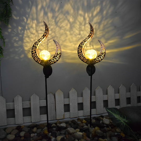 Mystical Moon &amp; Sun Flame Iron Hollow Projector Solar Garden Light
