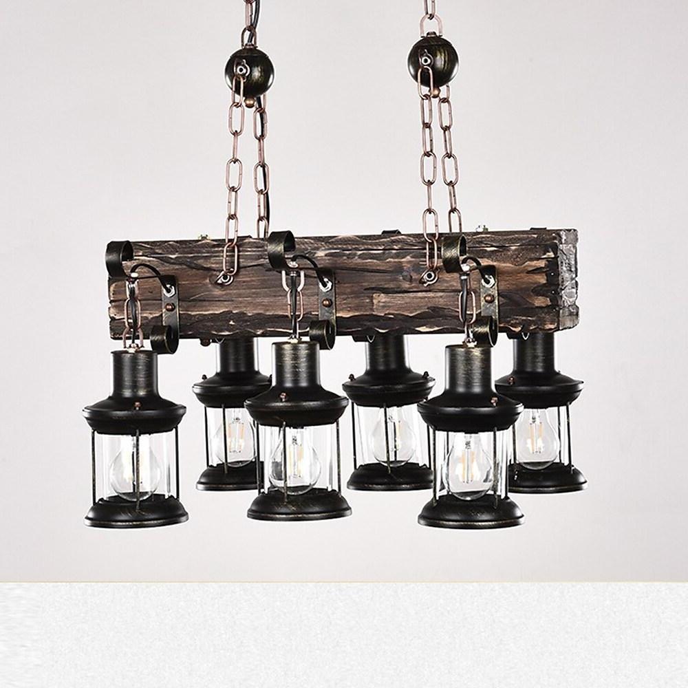 6 Lantern Farmhouse Chandelier Wood Chandelier Ceiling Light