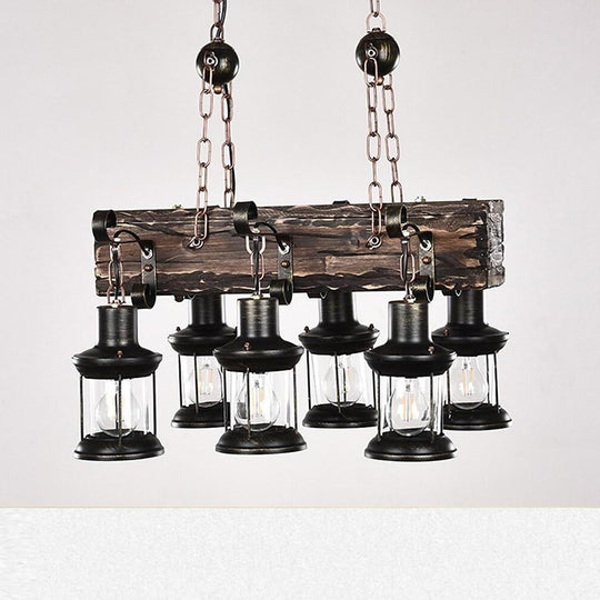 6 Lantern Farmhouse Chandelier Wood Chandelier Ceiling Light